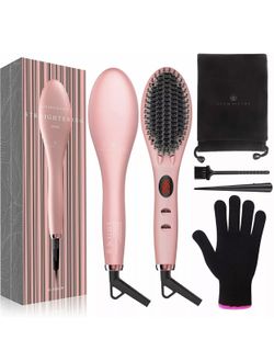 Ionic Straightening Brush Hair Straightener Brush With Anti-Scald Anti Frizz ...