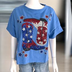 Peach Love California Oversized Sequin Boot Top Sz Small 