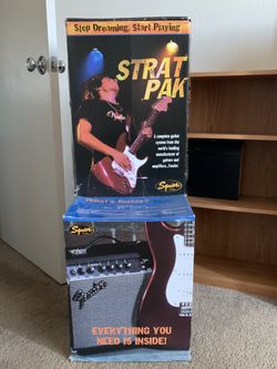 Electric Guitar, rarely used it. Is like brand new it sat for a while. Fender Stratocaster Squier. Includes amp and accessories.