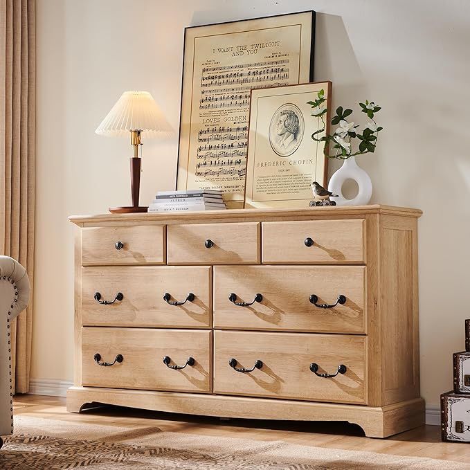 7 Drawers Dresser Chests for Bedroom, 54” Wood Vintage Chests of Drawers, Rustic Dressers Chset Organizer