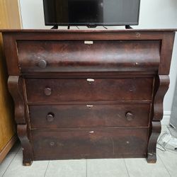 Antique Flamed Mahogany EMPIRE Chest of Drawers - 4 Large Drawers