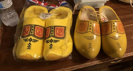 Two Pairs Of Dutch Wooden Shoes Clogs 