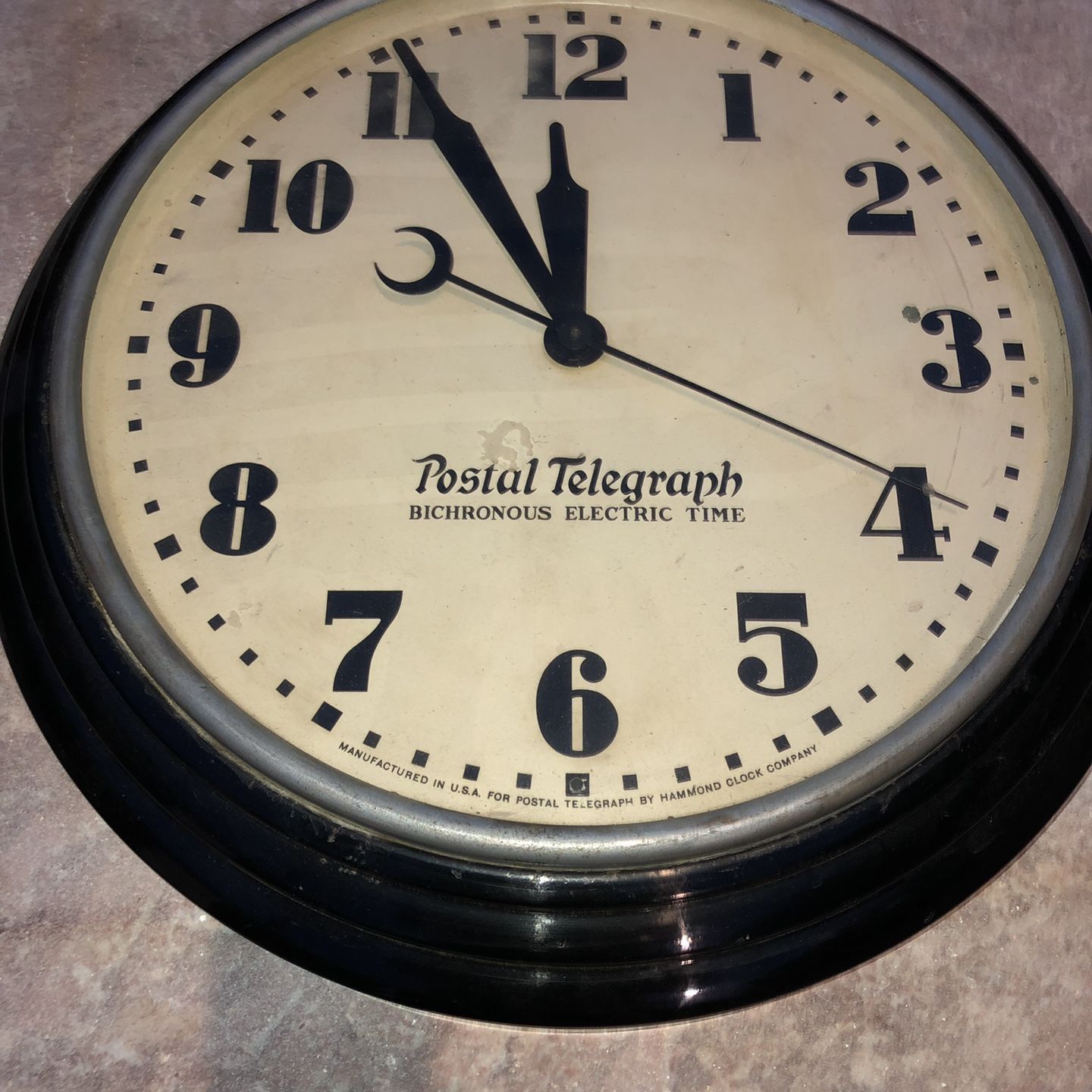 Huge 1940s Postal Telegraph Bichronous WALL CLOCK By Hammond Size