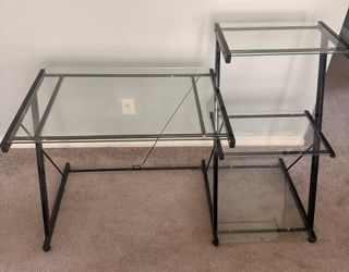 Computer Glass Table with printer shelf in the side
