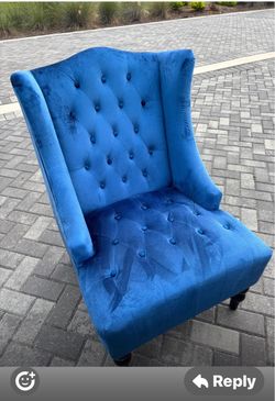 Blue Velvet Tufted Wingback Accent Chair