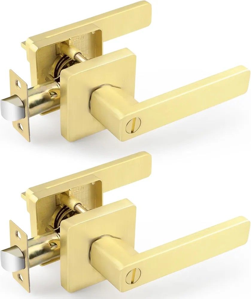 EHOMEWARE 2 Pair Heavy Duty Privacy Door Handles Satin Brass