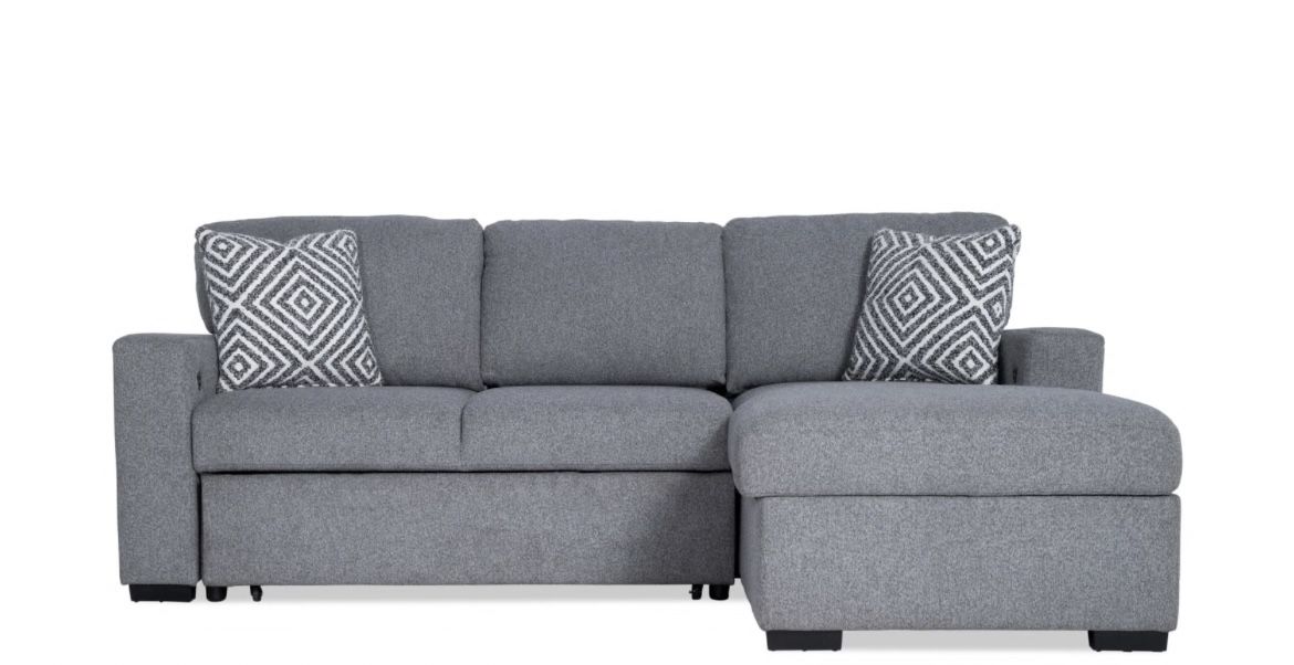 Gray 93'' 2 Piece Right Arm Facing Pop-Up Sleeper Chaise Sectional with USB & USB-C Ports