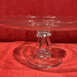 Vintage Cake Stand Viking Glass 11" x 6” Pedestal Cake Stand with Scalloped Lip and Princess Heart 