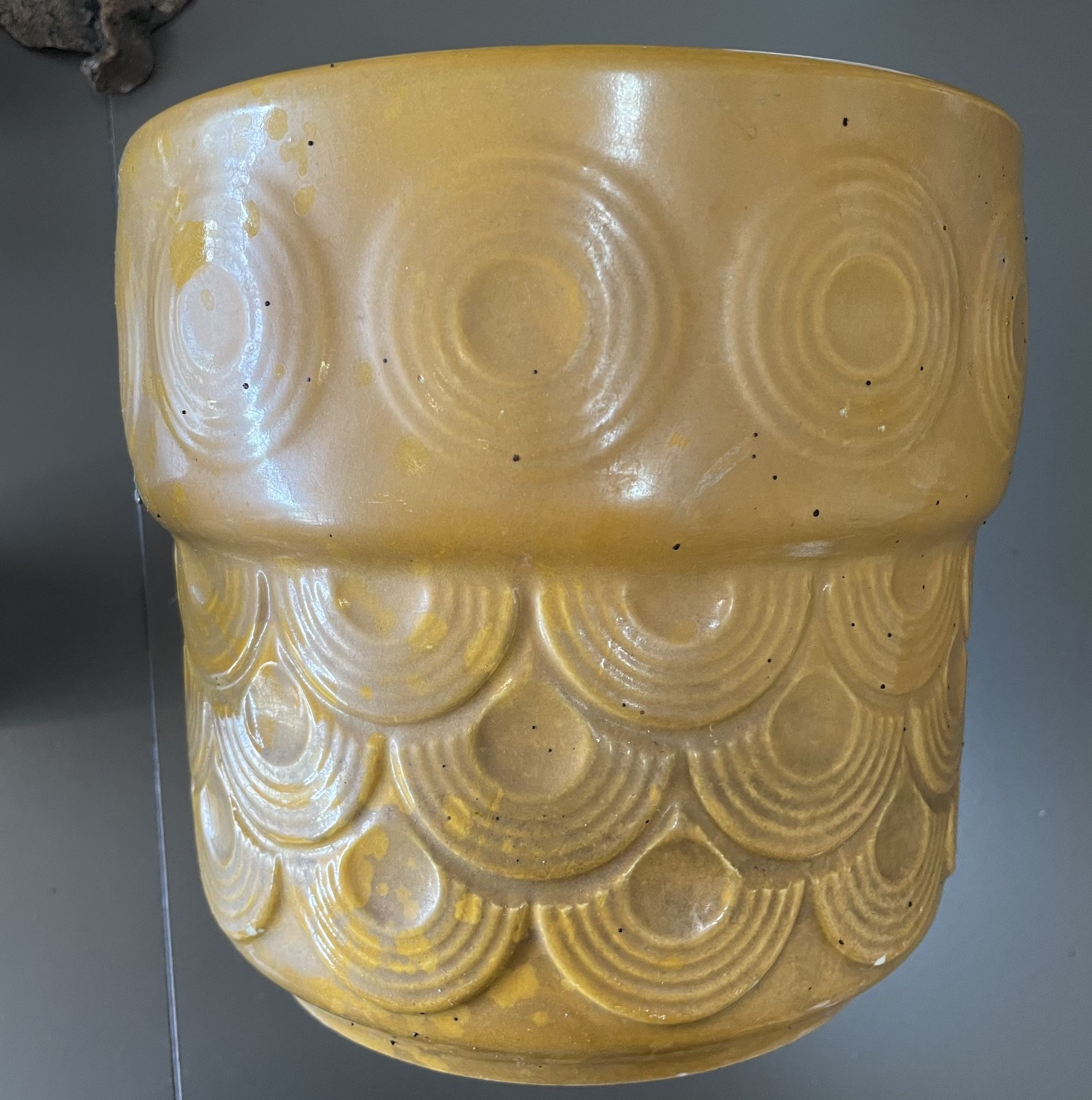 Vintage Brown Mustard Yellow Ceramic Pot