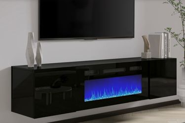 Bhhatu Highgloss 80” Wall Mounted Floating Fireplace TV Stand
