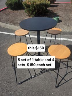 Tables, Chairs, Barrels and refrigerators for sale