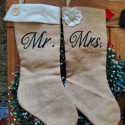 New Mr.& Mrs Burlap Christmas Stockings