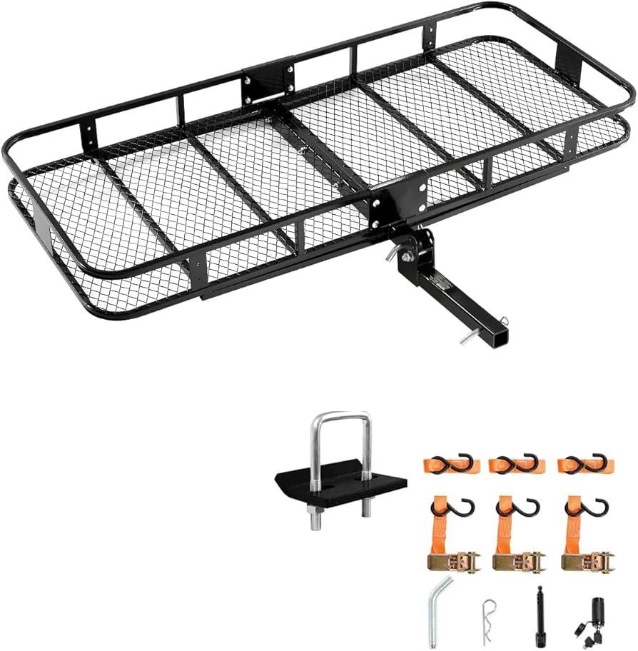 70" x 30" x 6", Hitch Cargo Carrier, 500 lbs Capacity with Nighttime Reflective Reminder, Folding Hitch Mount Cargo Carrier Basket with Hitch Lock for