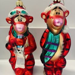 DISNEY Set Of Tigger Glass Vintage Ornament