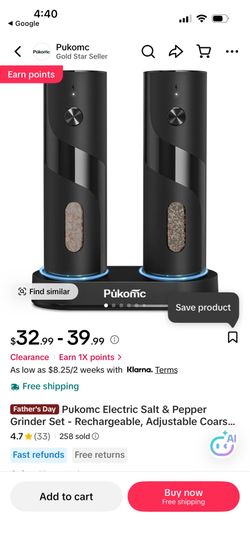 Pukomc Electric Salt & Pepper Grinder Set - 6 Adjustable Fineness Levels, Fast USB-C Charging (<2Hrs), 360° One-Hand Operation, LED Lighting & Easy Re