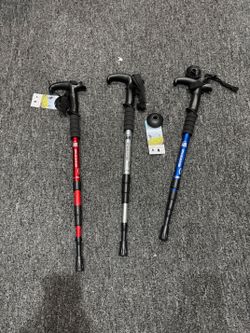 Brand Jungle Leopard Trekking Pole Three Sections Four Sections Curved Handle Aluminum Trekking Pole T Handle Walking Stick (Red, Blue, Silver, Black)