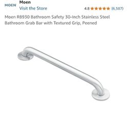 Moen R8930 Bathroom Safety 30-Inch Stainless Steel Bathroom Grab Bar with Textured Grip, Peened