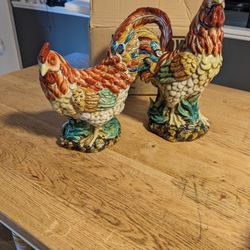 Porcelain Rooster And Hen Chicken