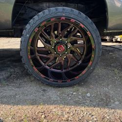 TIS 544bmr 24" Rims W/-76 Offset & Amp Mud Terrain Attack Tires 
