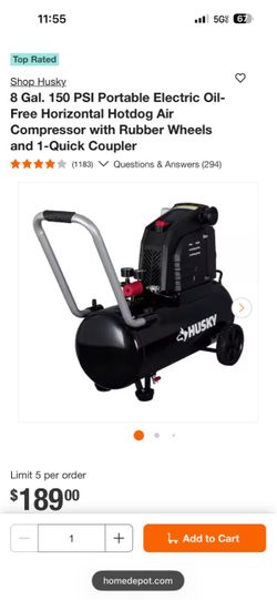 8 Gal. 150 PSI Portable Electric Oil-Free Horizontal Hotdog Air Compressor