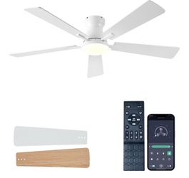 Ayaoty Ceiling Fans with Lights, 54Inch Low Profile Ceiling Fan with Light and Remote/App Control