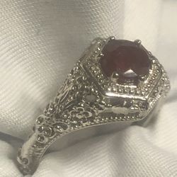 Silver Ruby Ladies Ring