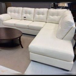 White 2 Piece Faux Leather Sectional RAF Chaise🔥Couch/Living Room Set👍New Brand🌟Delivery Available 🚛