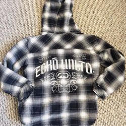 Ecko Unltd. Y2K Plaid Hooded Sherpa Lined Flannel Jacket Adult Size Small
