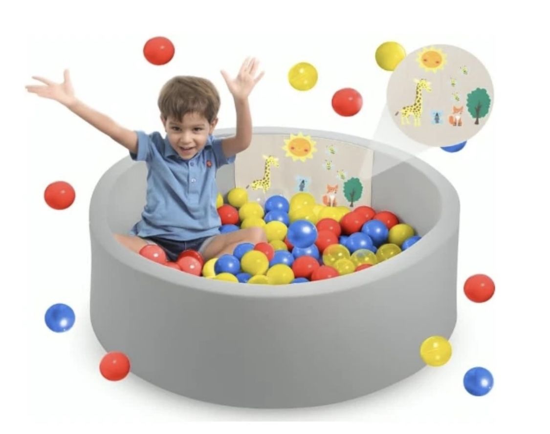 NEW Foam Ball Pit for Toddlers w/ 32 Pcs Zoo Animals Felt Board Set - 35.4" x 11.8" Kids Ball Pit for Girls & Boys - Washable Soft Cloth - Fun Indoor