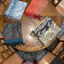 Boho Scarves Bundle with Scarf Organizer Set of Patterned Scarves + Hanging Organizer