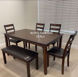 Gorgeous,‼️6-pc dining table set with bench espresso finish