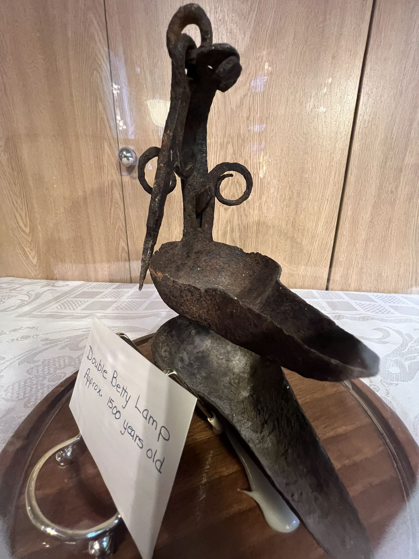Original 17th to 18th C Double Betty Lamp Cruise Grease whale oil lamp