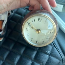 Pottery Barn Magnified Glass Dome Desk Clock Paperweight Brown Leather Brass