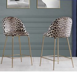 Set Of 2 Velvet Bar Stools With Gold Legs  $280 Brand New In Box Firm Price Comes In Leopard Pink Blue Black & Grey 