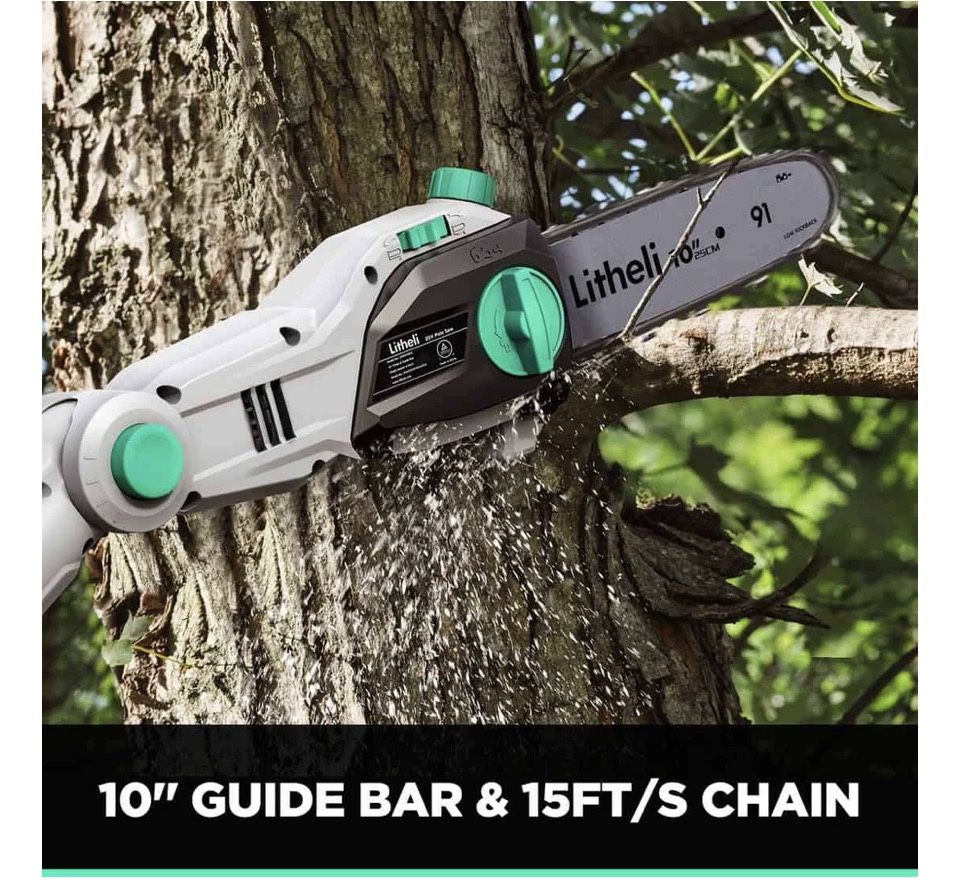 New - Litheli 20V 10″ Cordless Pole Saw Telescopic for Tree Trimming with 2.0Ah Battery & Charger