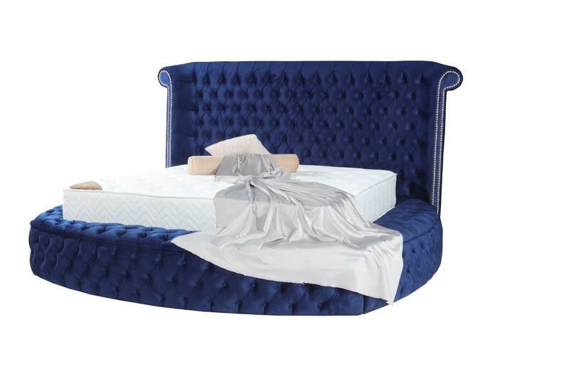 ✴️Glamour Velvet Navy Queen Storage Platform Bed