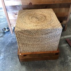 Rope Ottoman With Reclaimed Wood Base