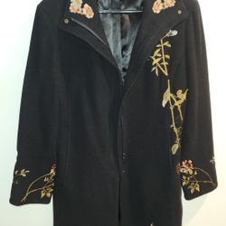 Stunning Vintage Embroidered Wool/Cashmere Coat by XOXO Floral Botanical Xl 