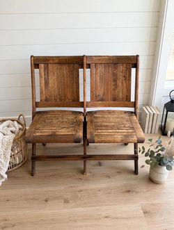 Rare Vintage Double Folding Theater Bench - Solid Teak Wood - MCM