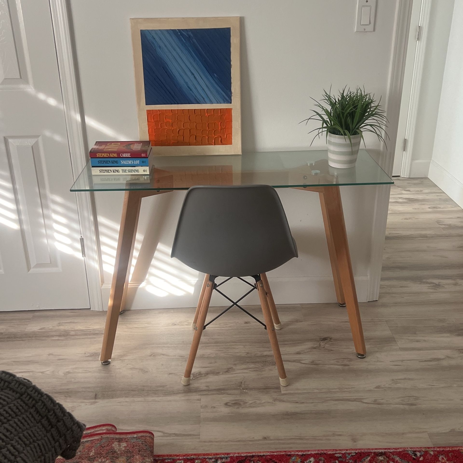 Glass Desk Flared Wooden Legs