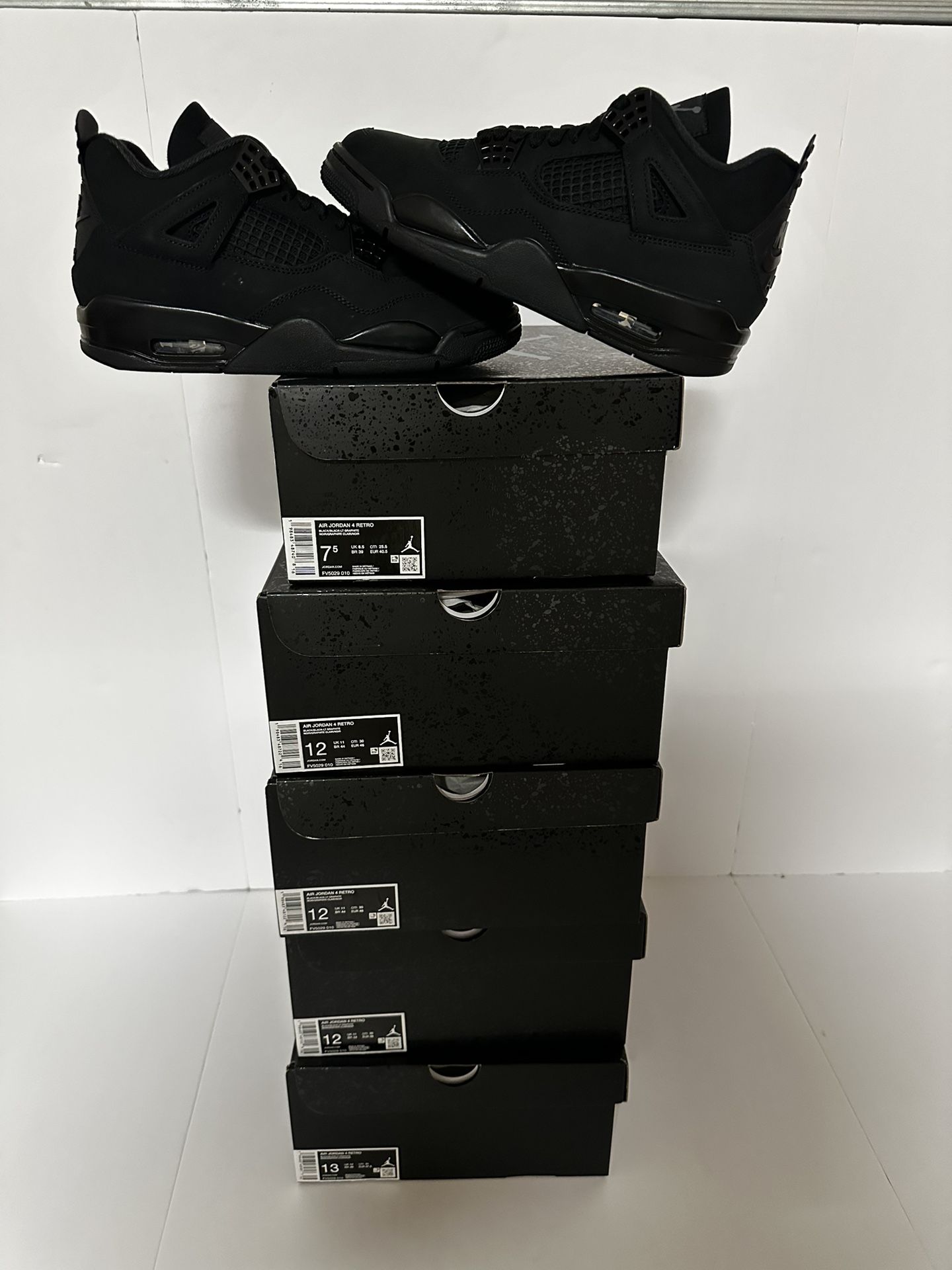 BRAND NEW JORDAN 4 “BLACK CAT” FOR SALE! MENS SIZES 7.5, 12, & 13 $345