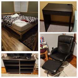 MOVING SALE! King Bed Frame & Mattress, Desk, TV Stand, Chair - OBO