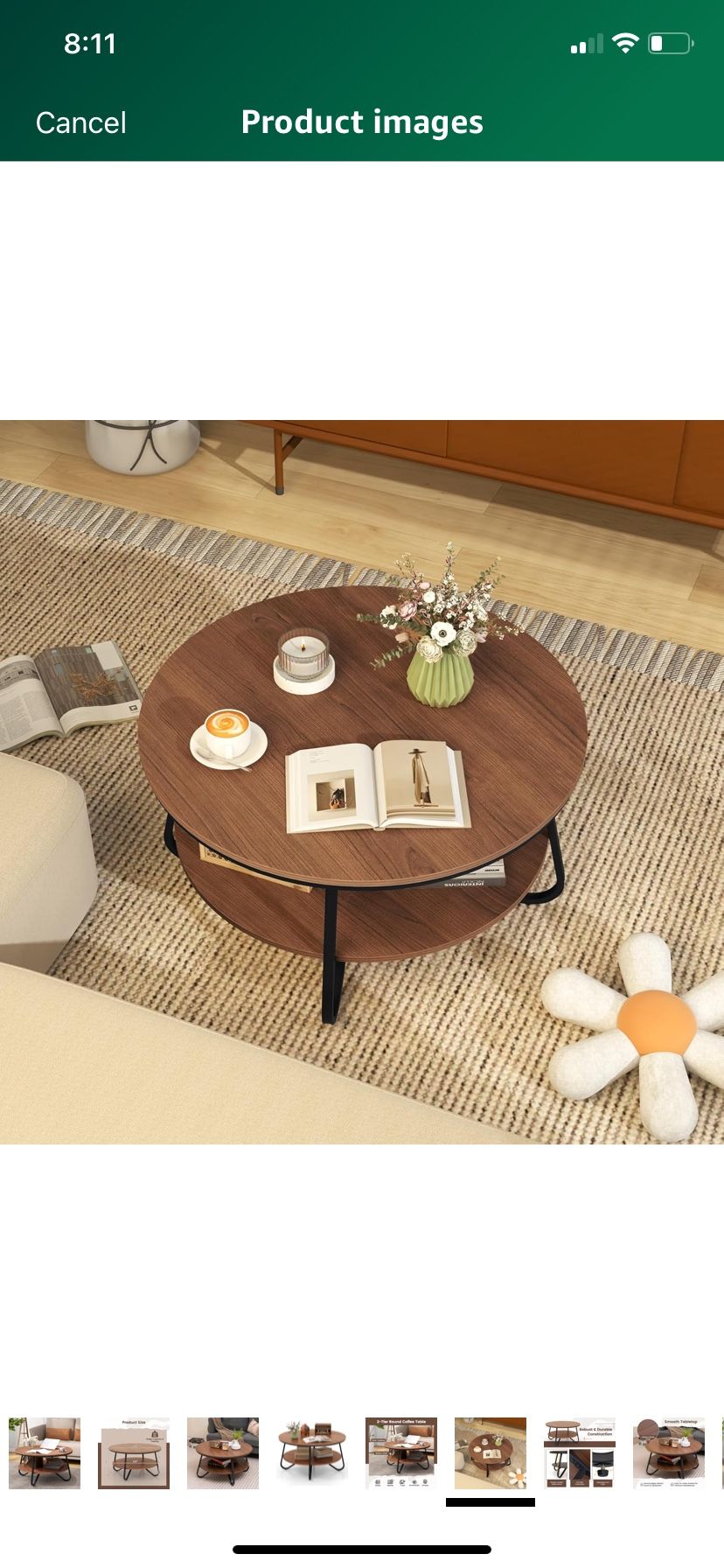 Giantex 2-Tier Round Coffee Table, 33.5" Wood Coffee Table with Open Storage Shelf & Heavy-Duty Steel Frame, Rustic Circle Coffee Table, Mid-Century C