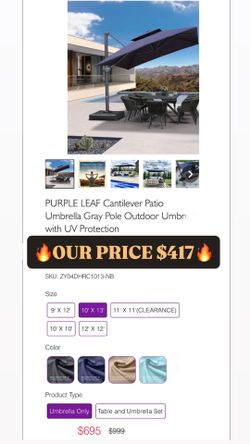 Cantilever Patio Umbrella Gray Pole Outdoor Umbrella with UV Protection