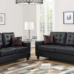 Vega Black Faux Leather Sofa & Loveseat 😍 Next Day Delivery🚚