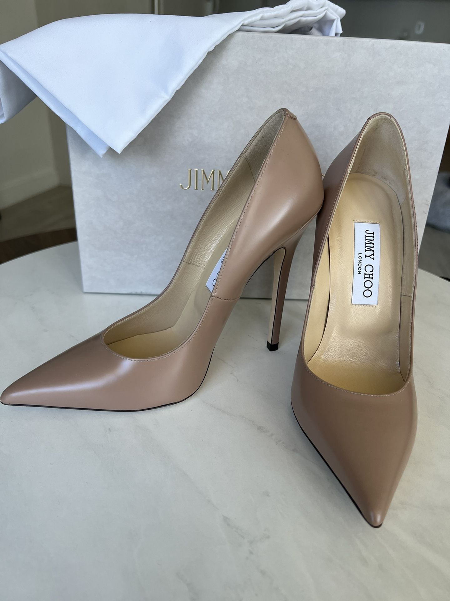 Brand New Jimmy Choo Anouk 120 Nude Leather Pumps