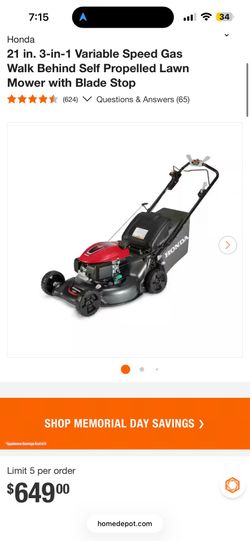 Honda 21 in. 3-in-1 Variable Speed Gas Self Propelled Lawn Mower