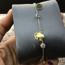10k Gold With CZ Cute Baby Elephant Anklet 