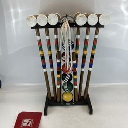 Vintage Forster Croquet Set & Wheeled Stand 6 Player Nice Condition 