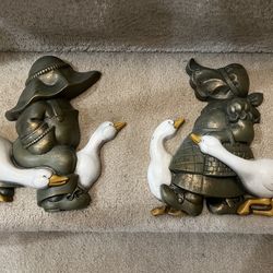 Vintage 1988 Burwood Girl & Boy w/Geese Wall Plaques (pair)